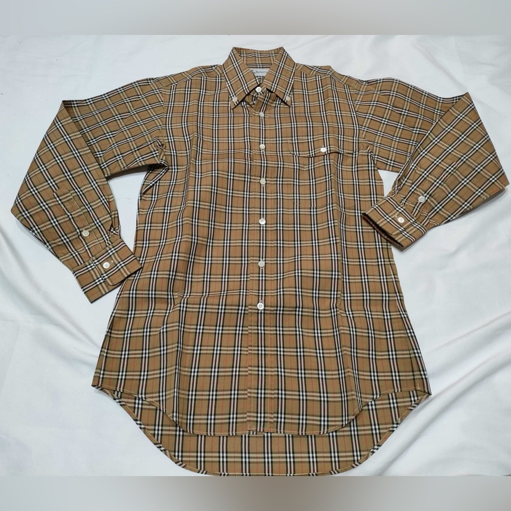 Burberry Nova Check Shirt Unisex S/M Beige Plaid Long Sleeve Button Up